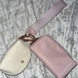 Lululemon Pink and Cream Wristlet Set dual pouch used with rose gold!